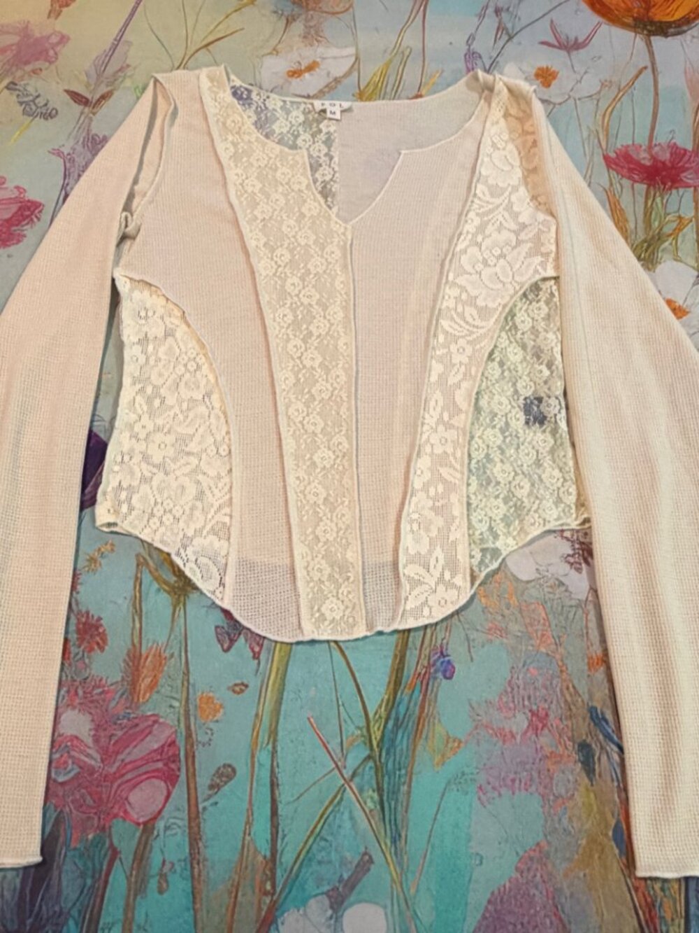 🤍 POL Thermal & Lace Long Sleeve Top | Size M | Boho Romantic - Picture 4 of 8